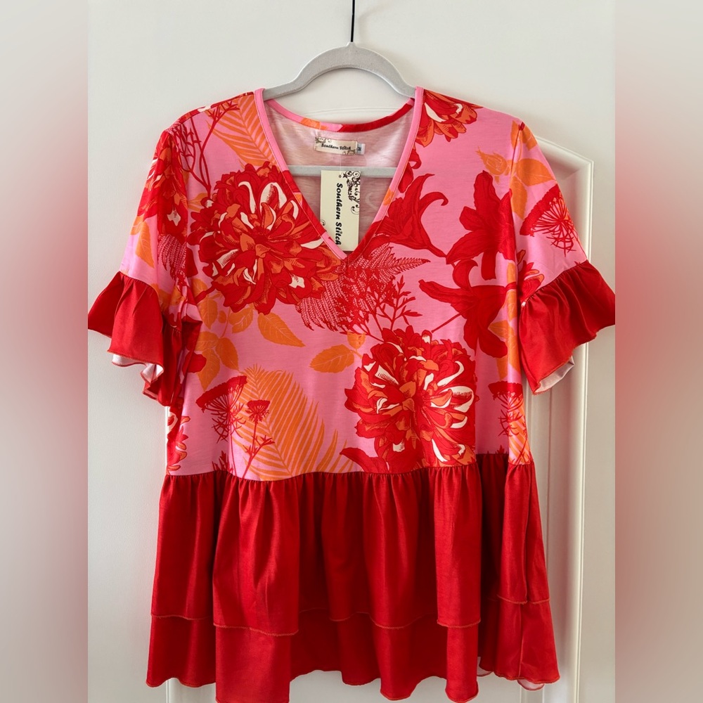 New - Vibrant Floral V-Neck Blouse